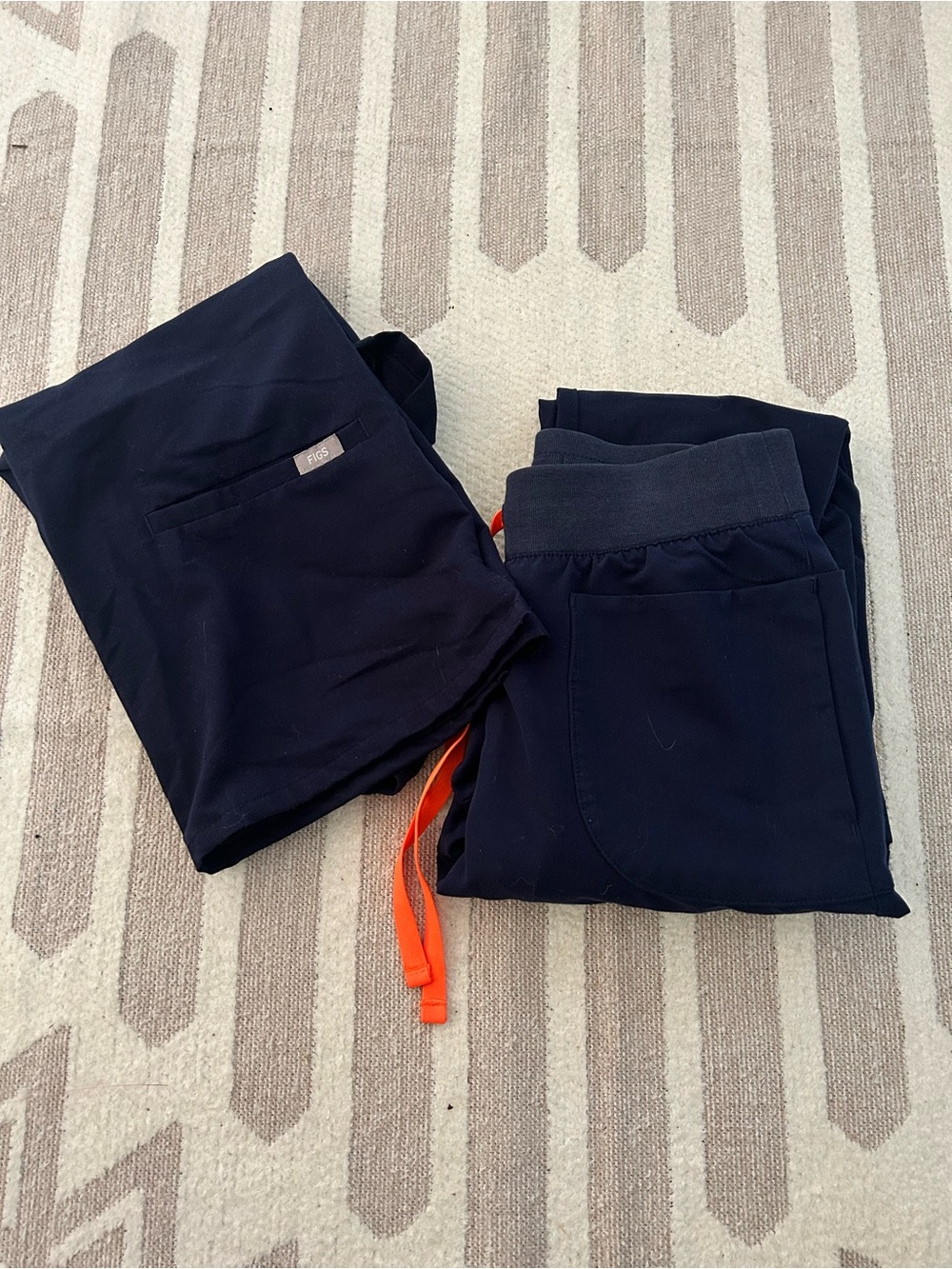 Figs Navy Medical Scrub Set with Orange Drawstring